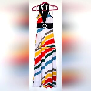 VANITY Vintage Color Block, Halter Neck, Maxi Dress. Size S